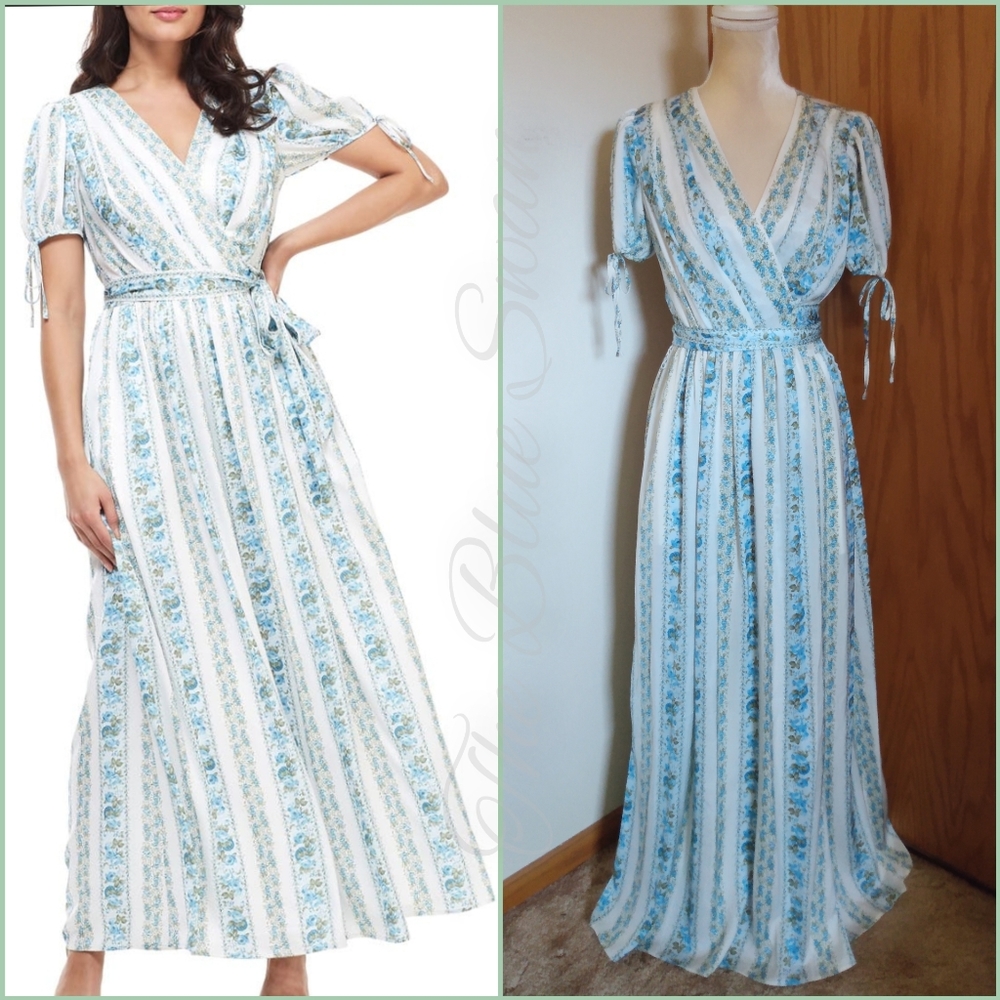 NWT Gal Meets Glam Imogene French Blue Wrap Maxi Dress 4
